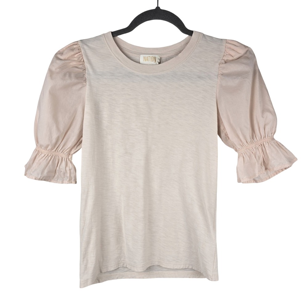 Nation LTD Puff Sleeve Top Women XS Pink Pima Cotton Ruffle Cuff Good